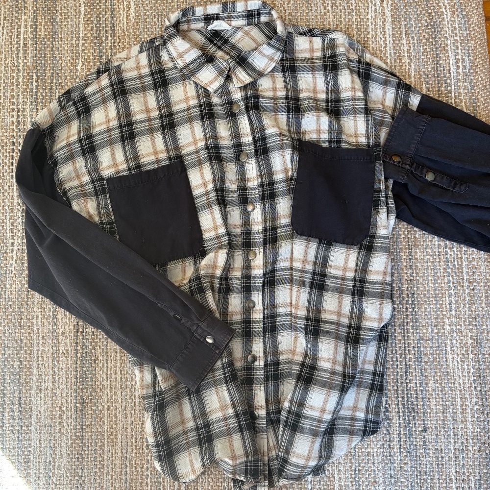 Neutral 3X Plaid Flannel from Scheel's with Silver Snap Buttons